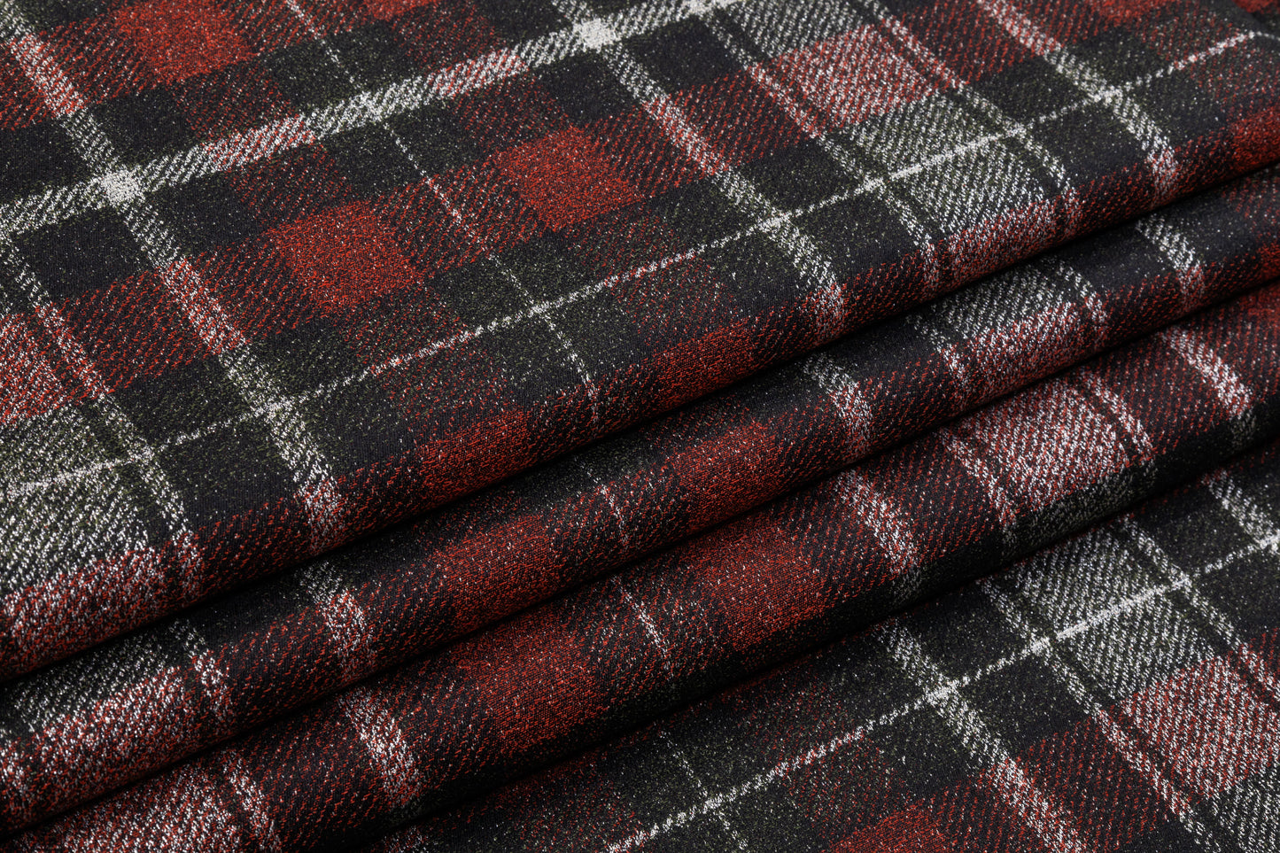 Metallic Plaid Cotton Blend Suiting - Red / Silver / Green