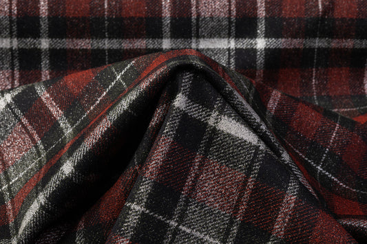 Metallic Plaid Cotton Blend Suiting - Red / Silver / Green