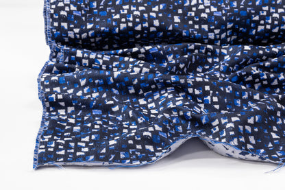 Geometric Italian Cotton Blend Brocade - Blue / White