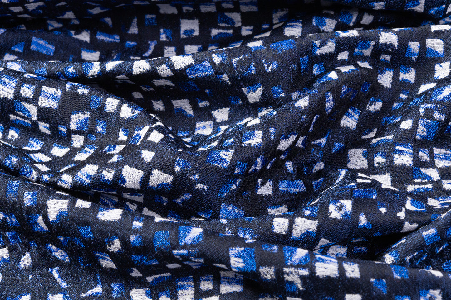 Geometric Italian Cotton Blend Brocade - Blue / White