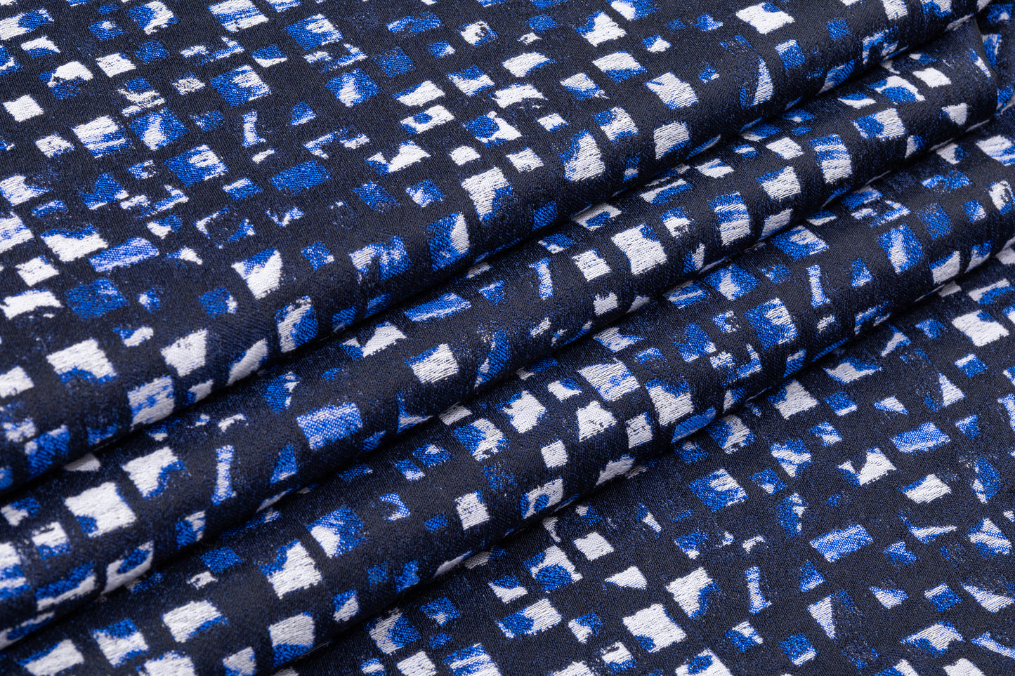 Geometric Italian Cotton Blend Brocade - Blue / White