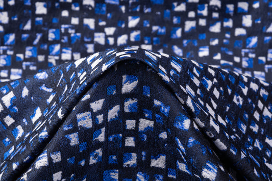 Geometric Italian Cotton Blend Brocade - Blue / White