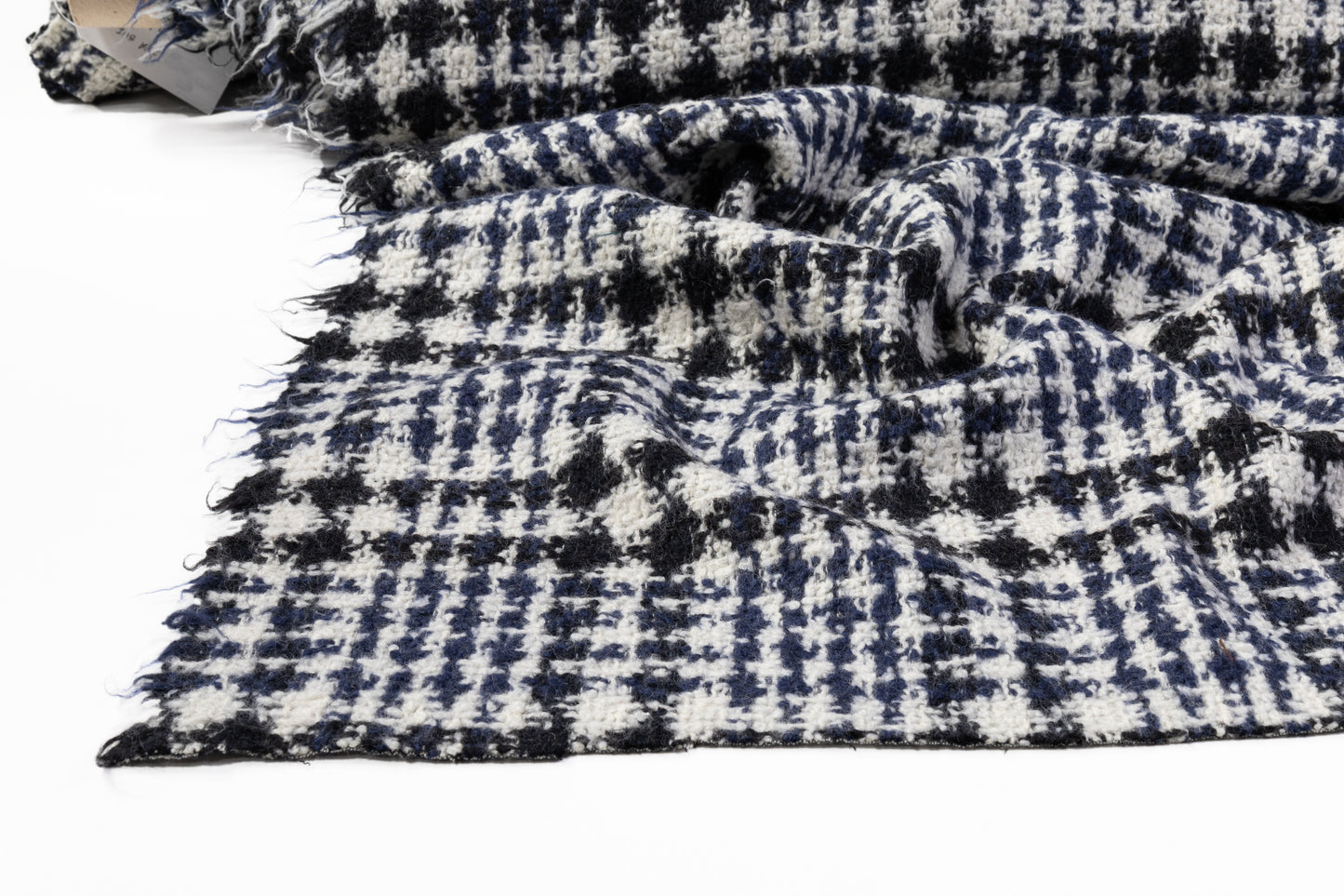 Italian Wool Blend Tweed Coating - Blue / Black / White