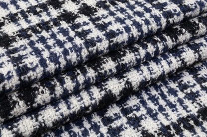 Italian Wool Blend Tweed Coating - Blue / Black / White