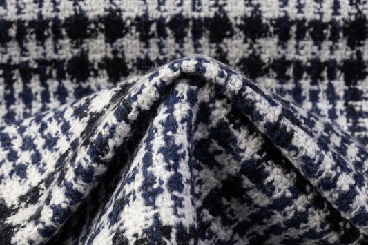 Italian Wool Blend Tweed Coating - Blue / Black / White