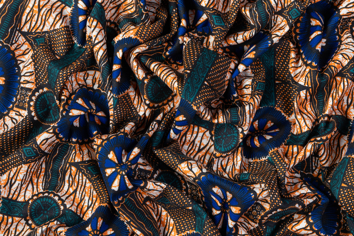 Textured Cotton Print - Blue / Teal / Orange