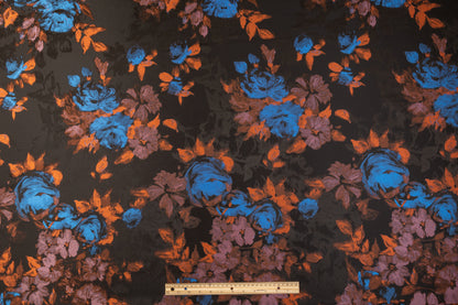 Floral Satin Jacquard - Blue / Orange / Black