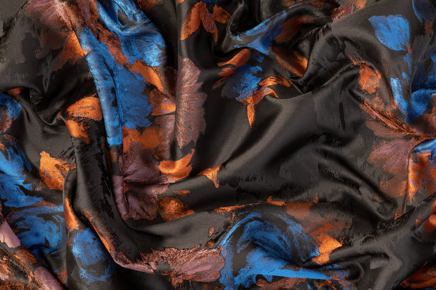 Floral Satin Jacquard - Blue / Orange / Black