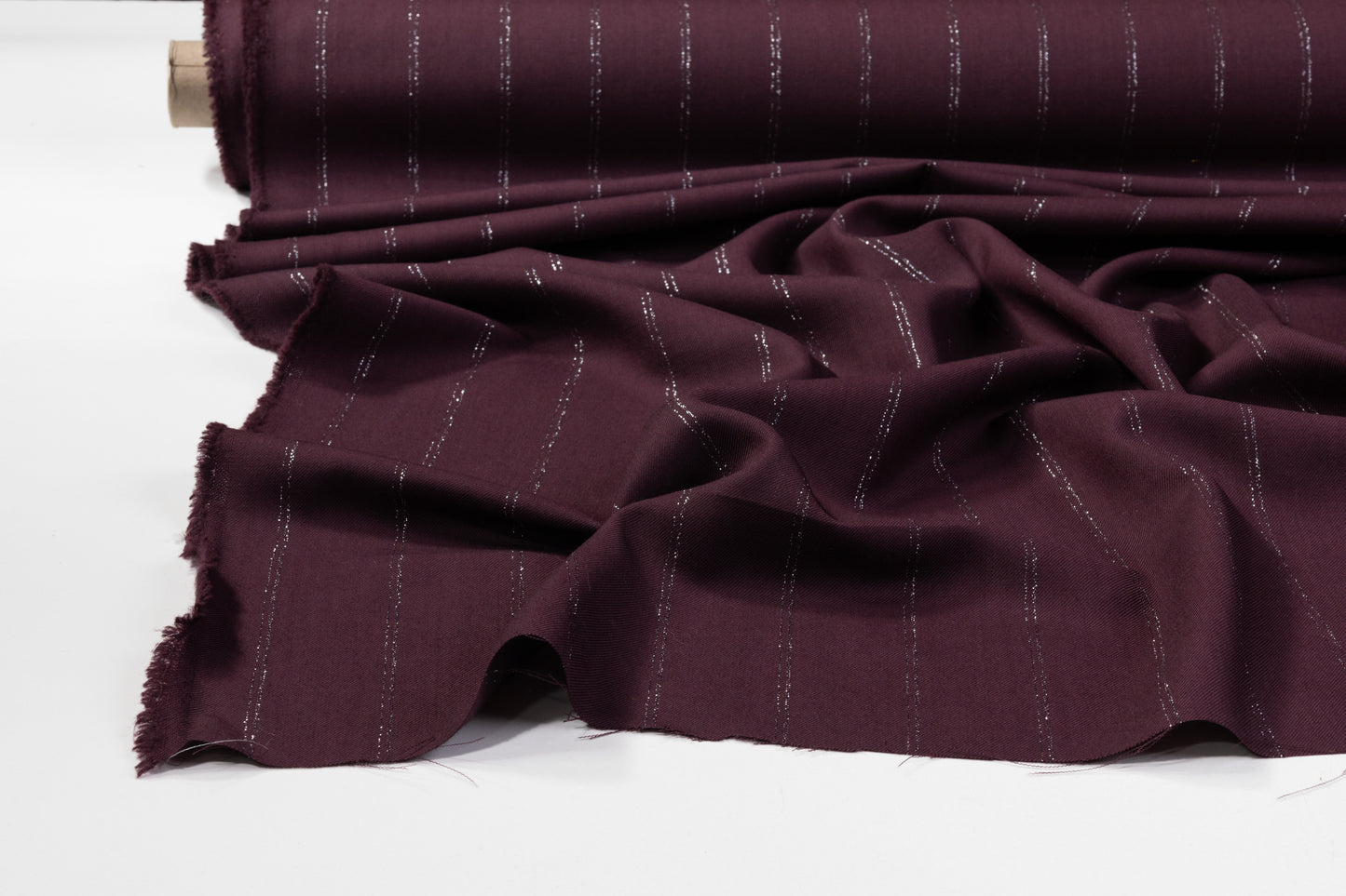 Metallic Striped Wool Suiting - Burgundy / Silver