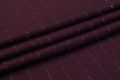 Metallic Striped Wool Suiting - Burgundy / Silver