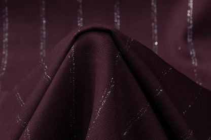 Metallic Striped Wool Suiting - Burgundy / Silver