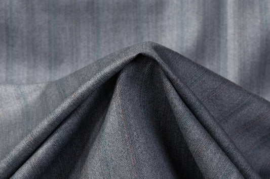 Striped Italian Wool Blend Suiting - Gray