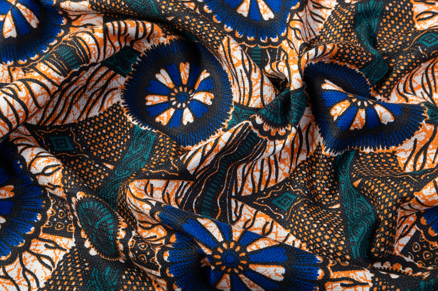 Textured Cotton Print - Blue / Teal / Orange