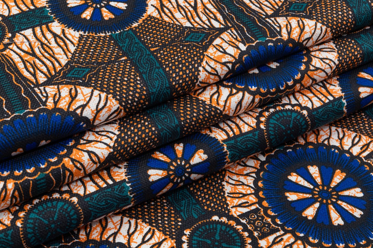 Textured Cotton Print - Blue / Teal / Orange