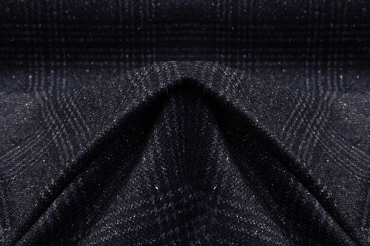 Checked Italian Wool Tweed Coating - Navy Blue