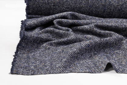 Italian Herringbone Wool Coating - Blue