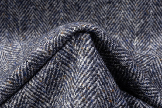 Italian Herringbone Wool Coating - Blue