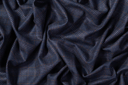 Checked Italian Wool Flannel Suiting - Blue