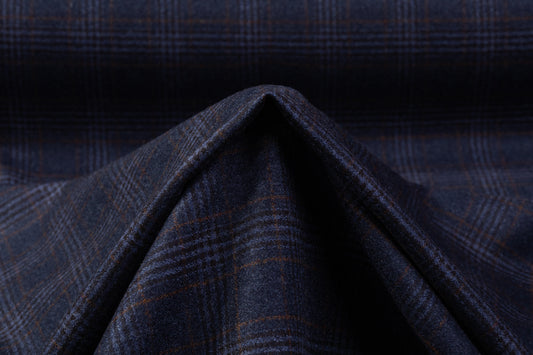 Checked Italian Wool Flannel Suiting - Blue