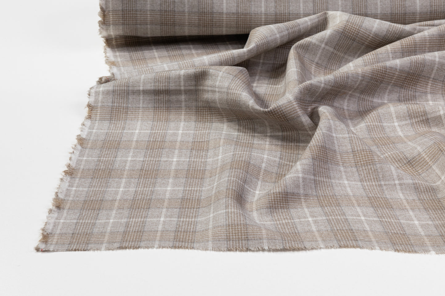 Plaid Italian Wool Suiting - Taupe