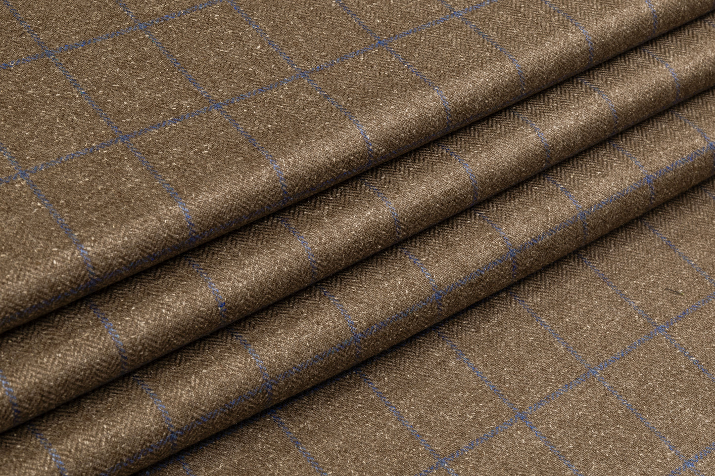 Windowpane Italian Silk and Wool Suiting - Brown / Blue