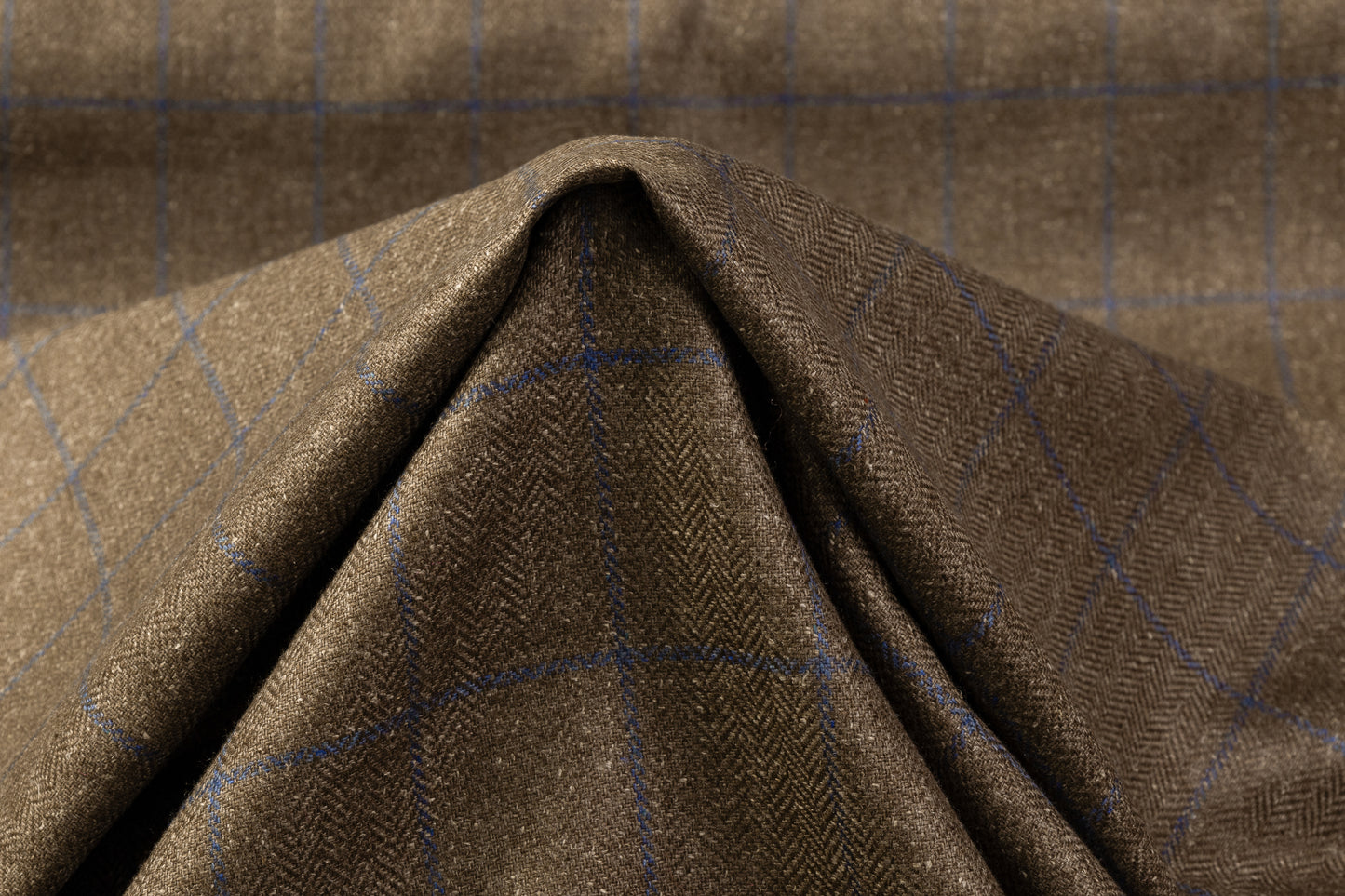 Windowpane Italian Silk and Wool Suiting - Brown / Blue