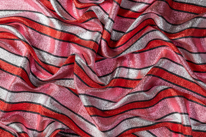 Striped Metallic Italian Silk Jacquard - Pink / Red