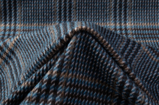 Checked Italian Alpaca Wool Coating - Blue / Brown