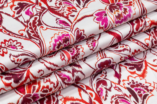 Floral Italian Cotton Sateen - White / Burgundy