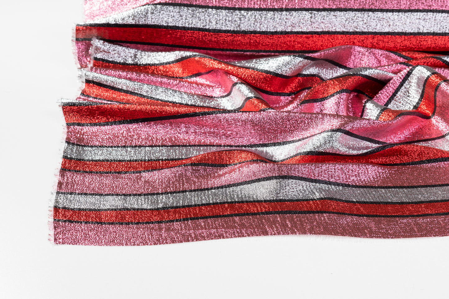 Striped Metallic Italian Silk Jacquard - Pink / Red