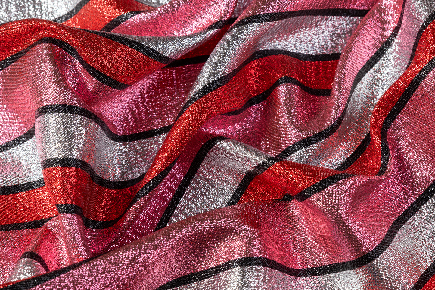 Striped Metallic Italian Silk Jacquard - Pink / Red