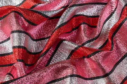 Striped Metallic Italian Silk Jacquard - Pink / Red