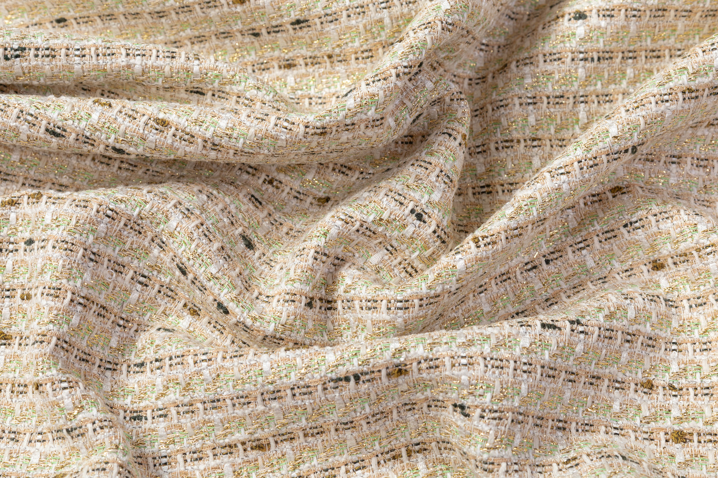 Metallic Italian Cotton Viscose Tweed - Green / Gold / Beige