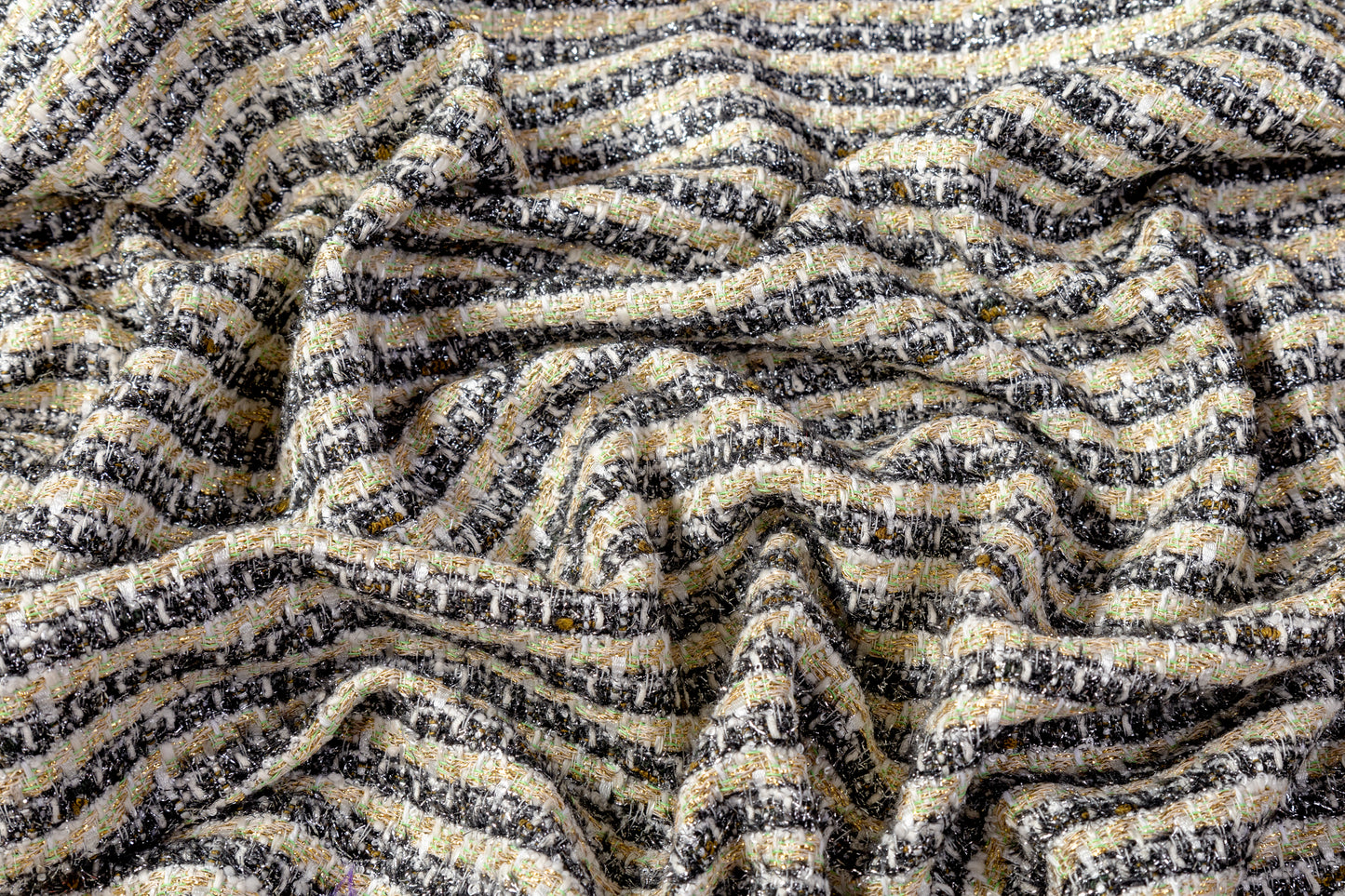 Metallic Italian Cotton Viscose Tweed - Green / Gold / Silver / Black