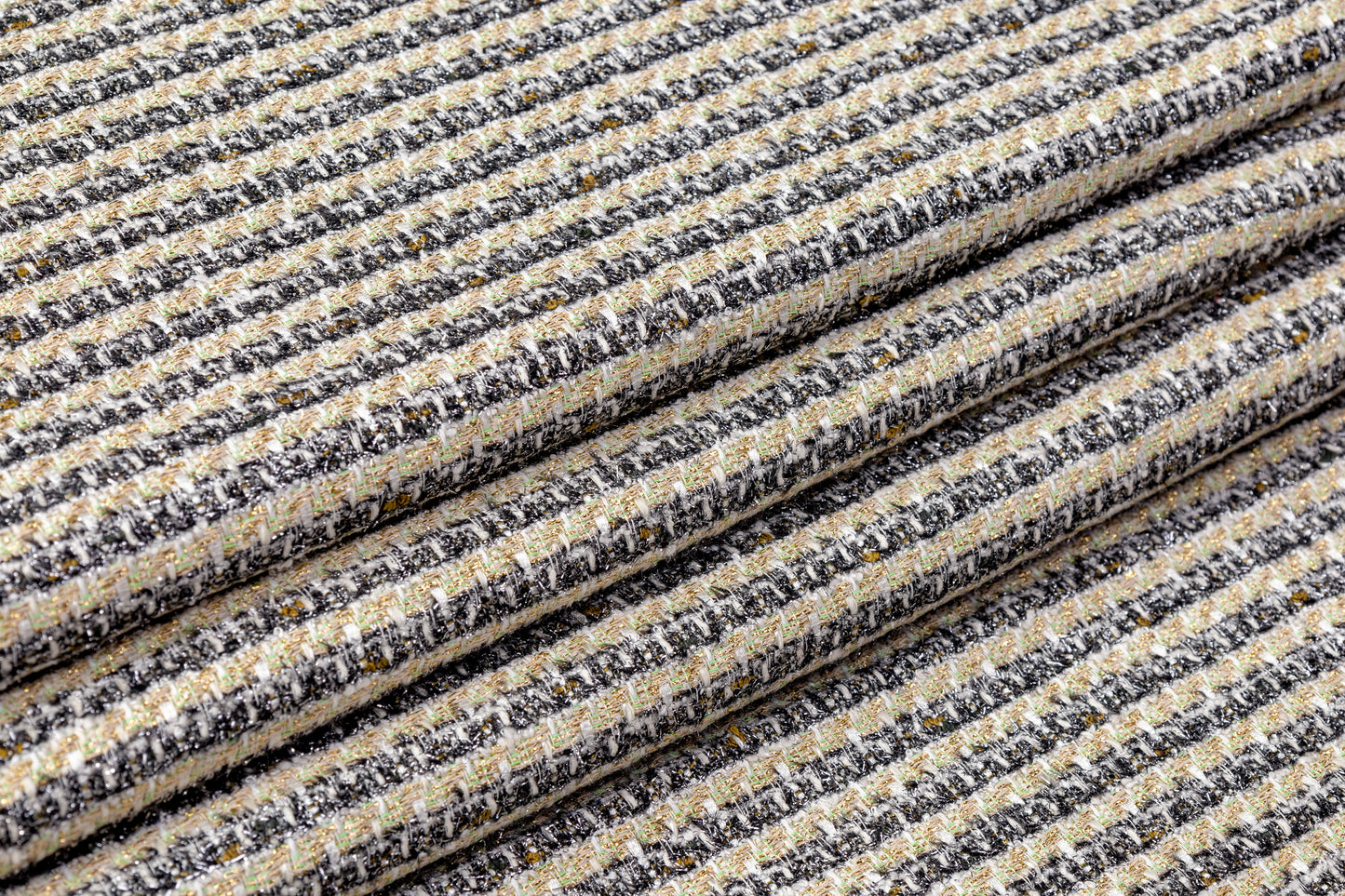 Metallic Italian Cotton Viscose Tweed - Green / Gold / Silver / Black