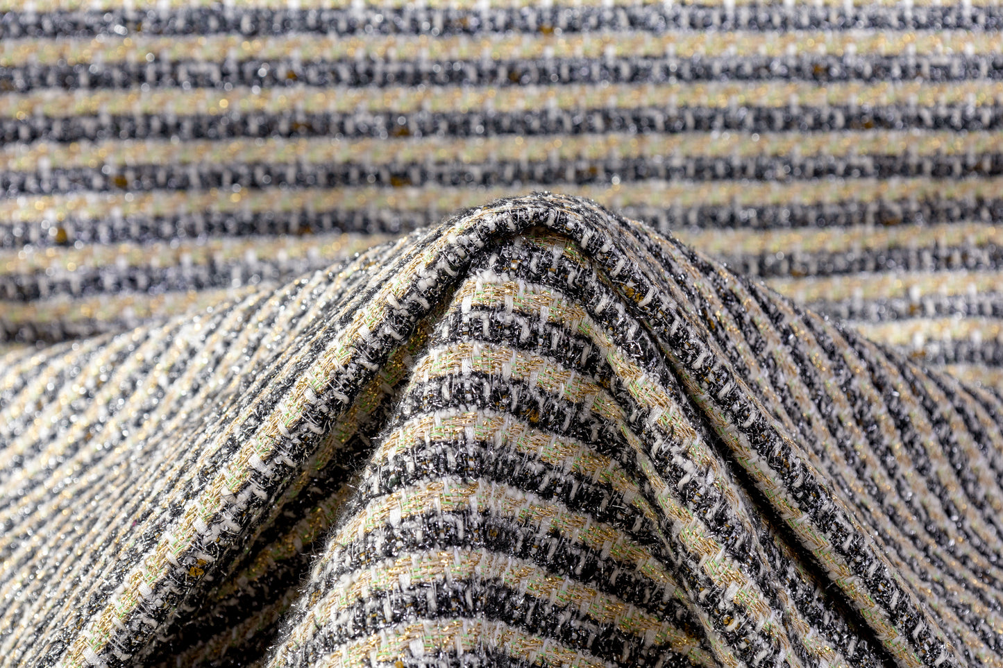 Metallic Italian Cotton Viscose Tweed - Green / Gold / Silver / Black