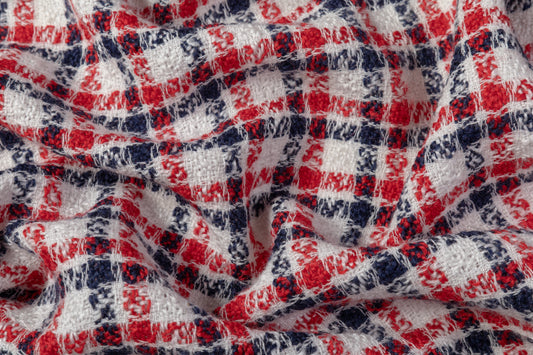 Checked Italian Wool Tweed - Red / Navy / White