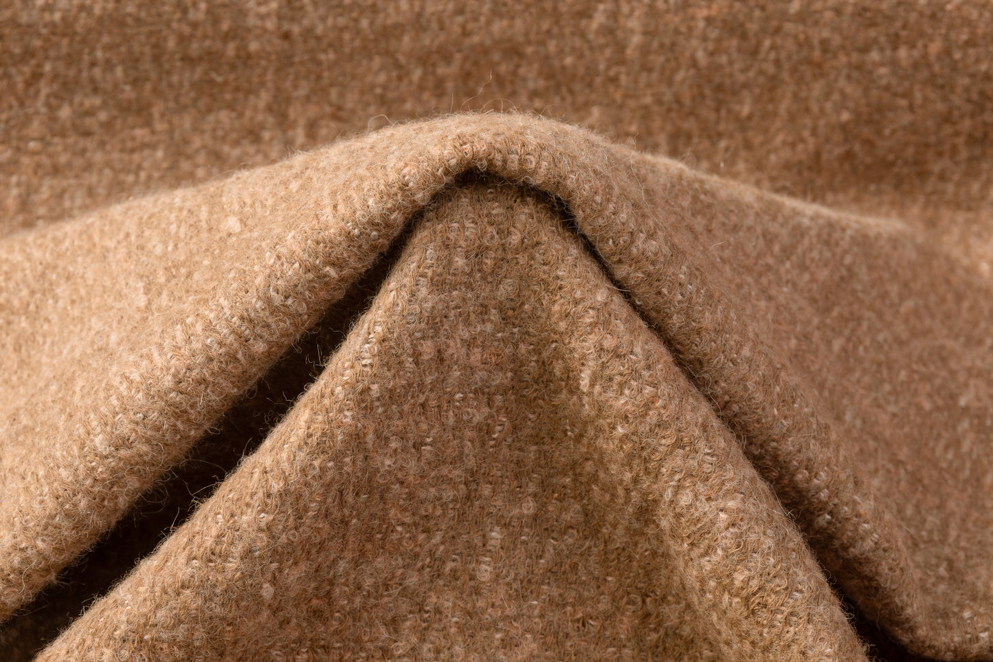 Italian Wool Alpaca Tweed Boucle Coating - Tan / Peach