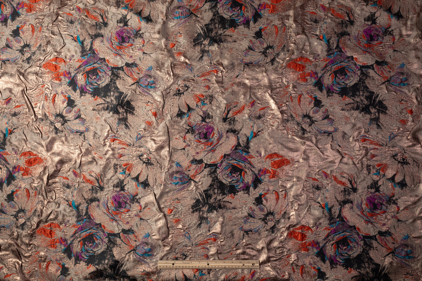 Crushed Metallic Silk Blend Italian Brocade - Brown / Multicolor