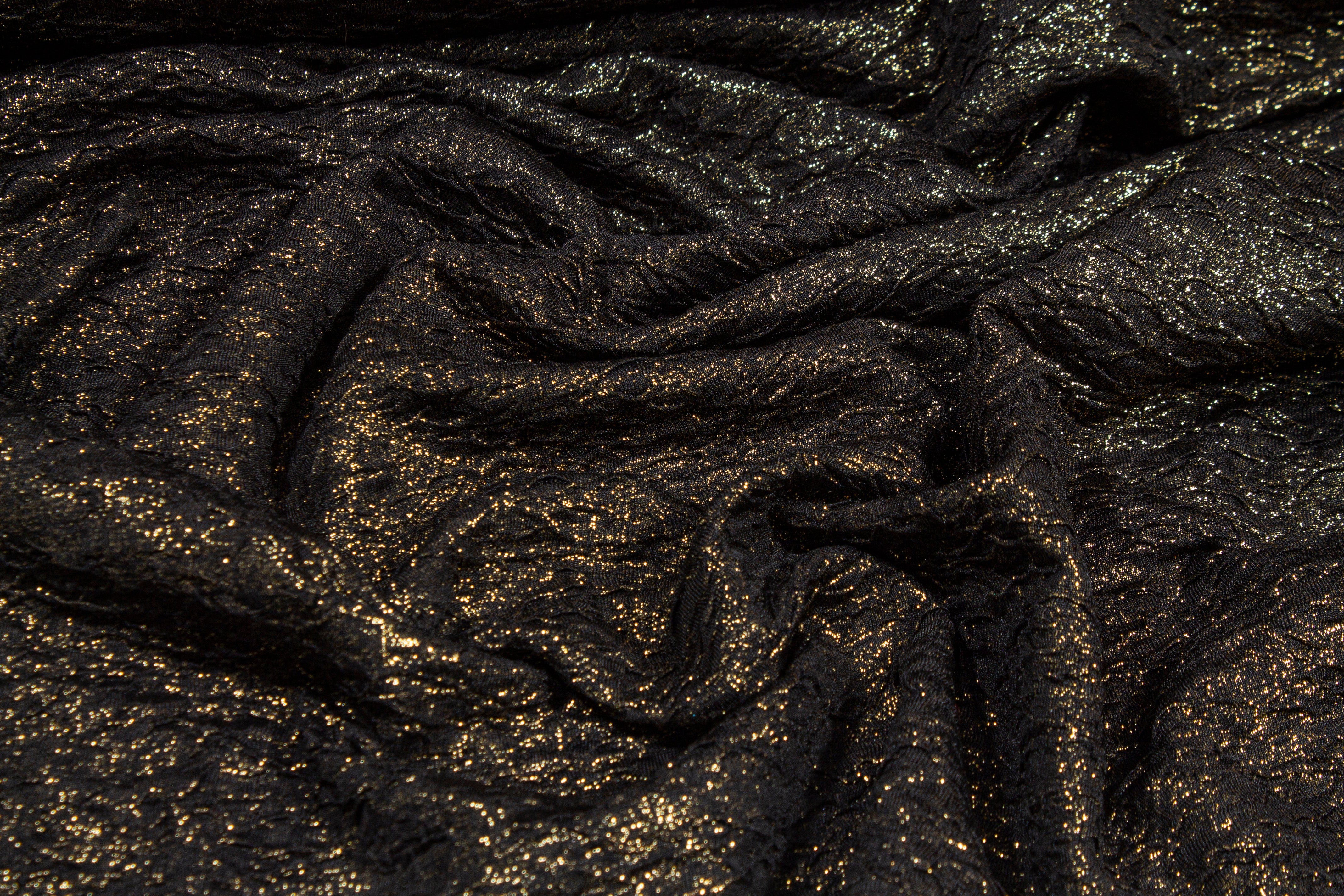 Crushed Glitter Jersey Knit Black and Gold Prime Fabrics