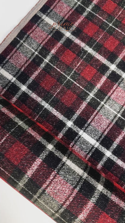 Metallic Plaid Cotton Blend Suiting - Red / Silver / Green