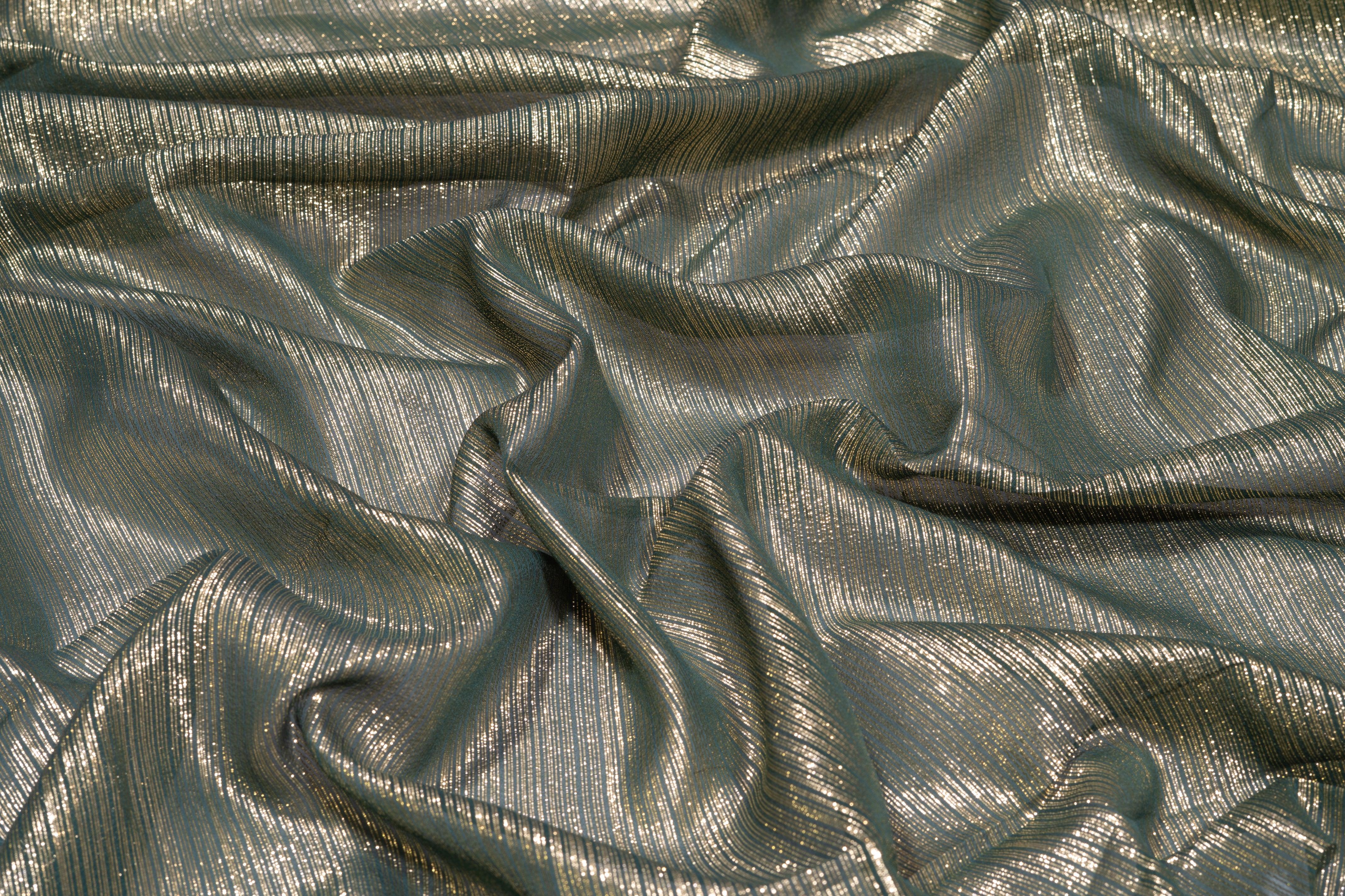 Green and Gold Metallic Silk Chiffon