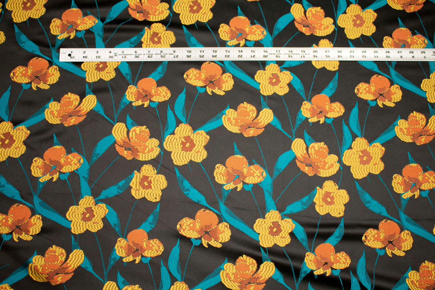 Teal and Yellow Floral Brocade - Prime Fabrics