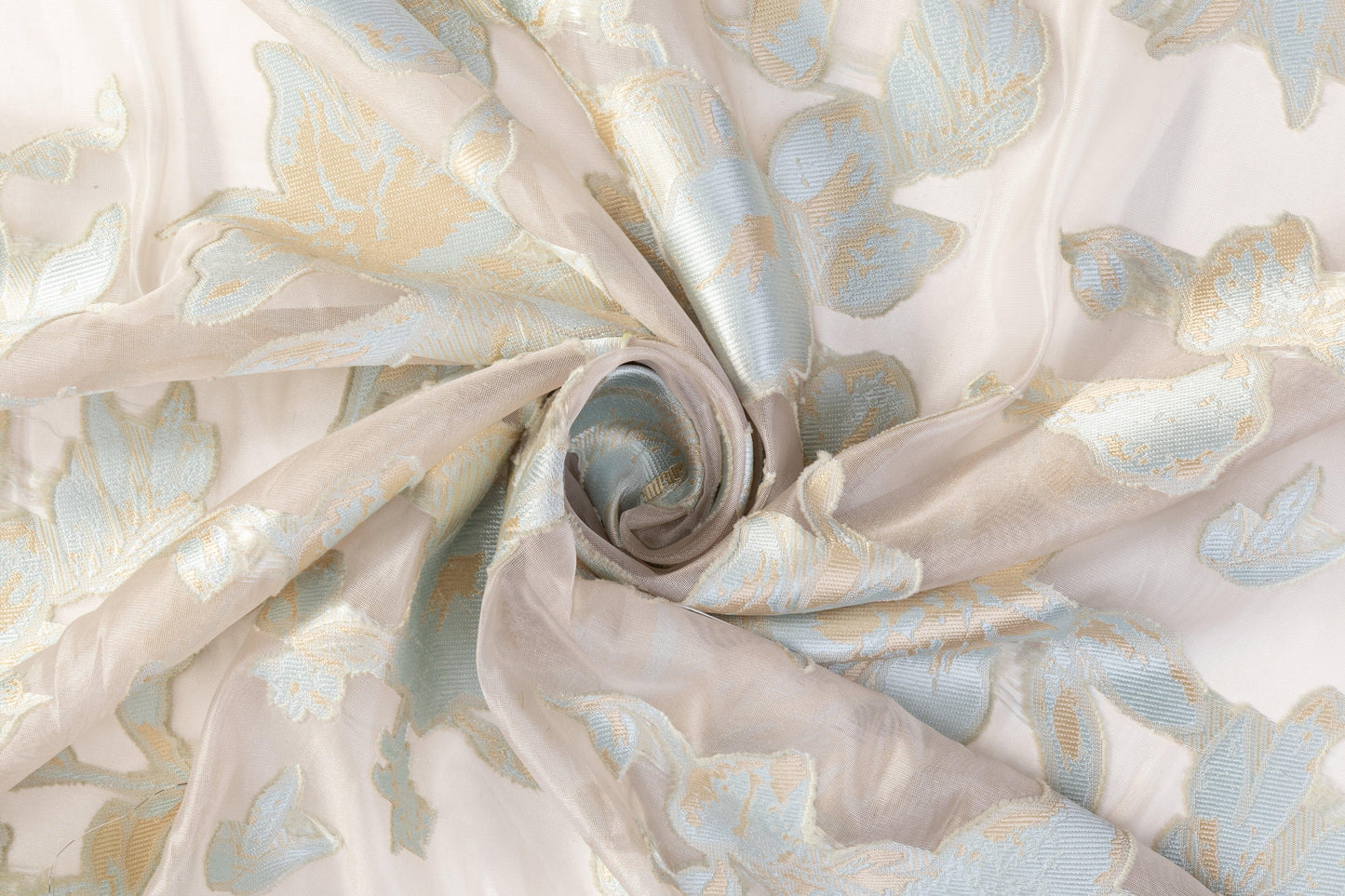 Ocean Blue Floral Fil Coupe Burnout Jacquard Organza Fabric Made