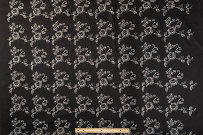 Floral Embroidered Cotton - Black and White - Prime Fabrics