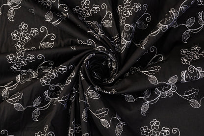 Floral Embroidered Cotton - Black and White - Prime Fabrics