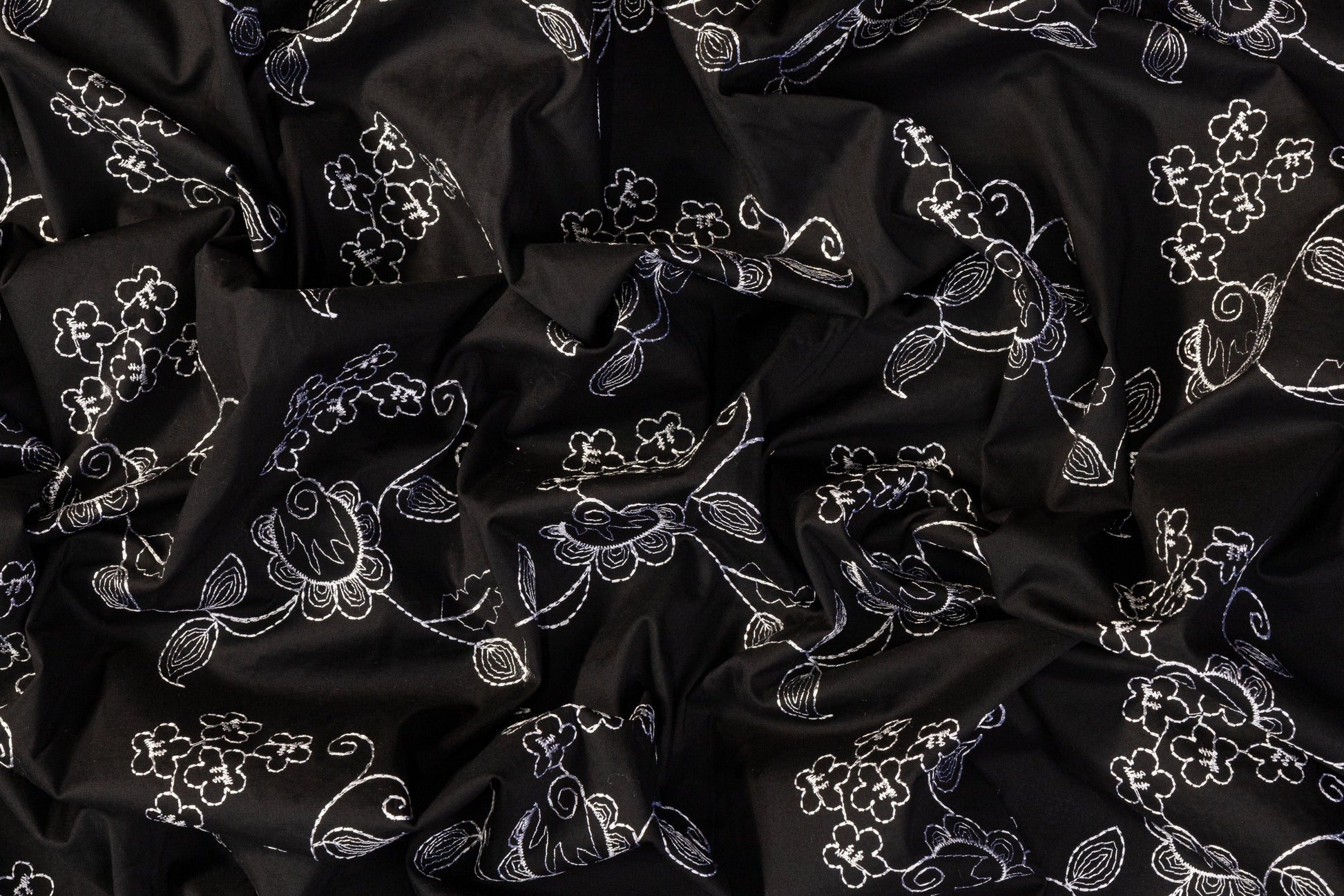 Floral Embroidered Cotton - Black and White - Prime Fabrics