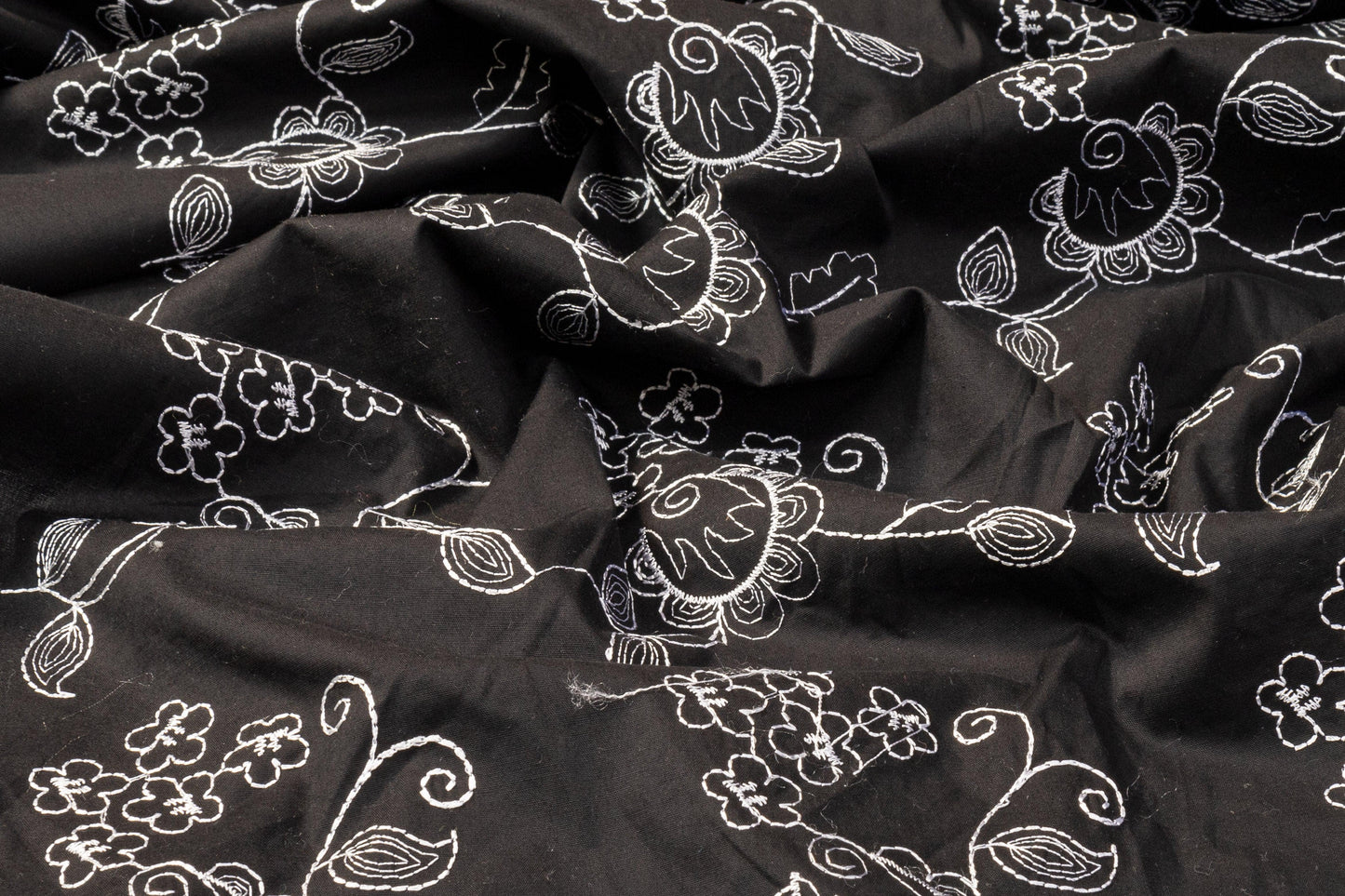 Floral Embroidered Cotton - Black and White - Prime Fabrics