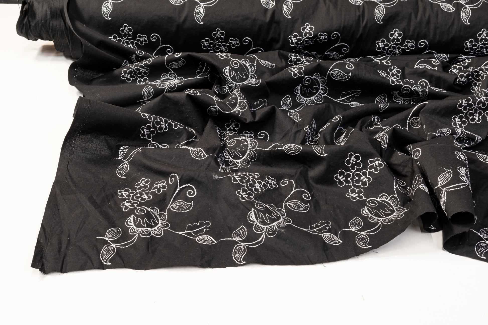 Floral Embroidered Cotton - Black and White - Prime Fabrics