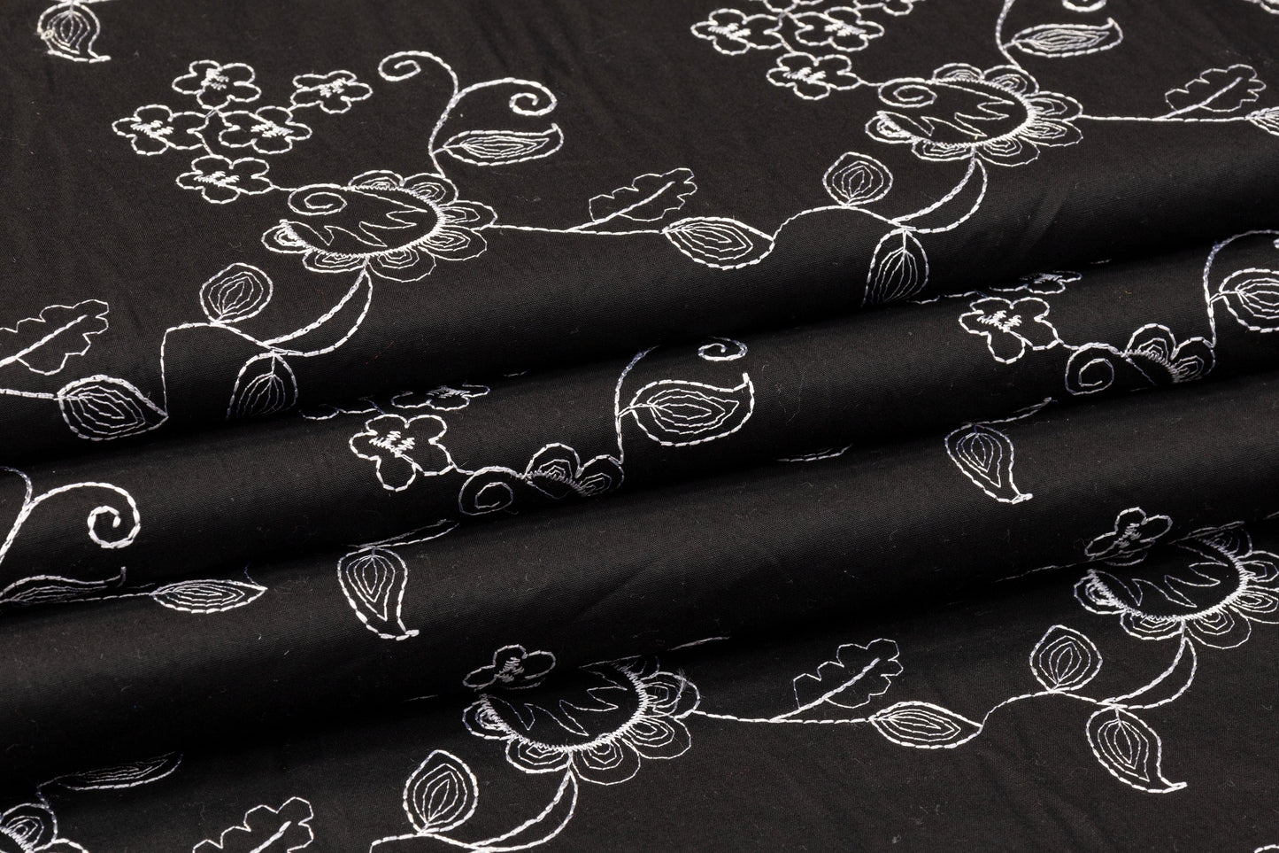 Floral Embroidered Cotton - Black and White - Prime Fabrics